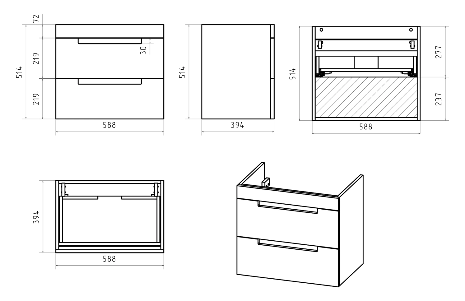 Тумба с раковиной Brevita Ariana 60 подвесная, капучино