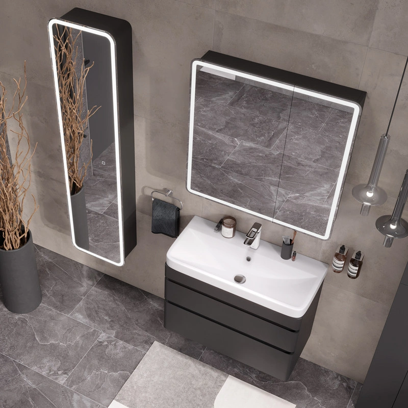 Тумба EQUIL Eltoro с раковиной Nice 80 подвесная, 2 ящика, черный софт