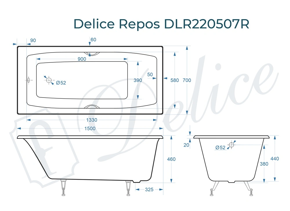 Ванна чугунная Delice Repos 150х70 DLR220507R с ручками от магазина Vanna-Vanna.ru!
