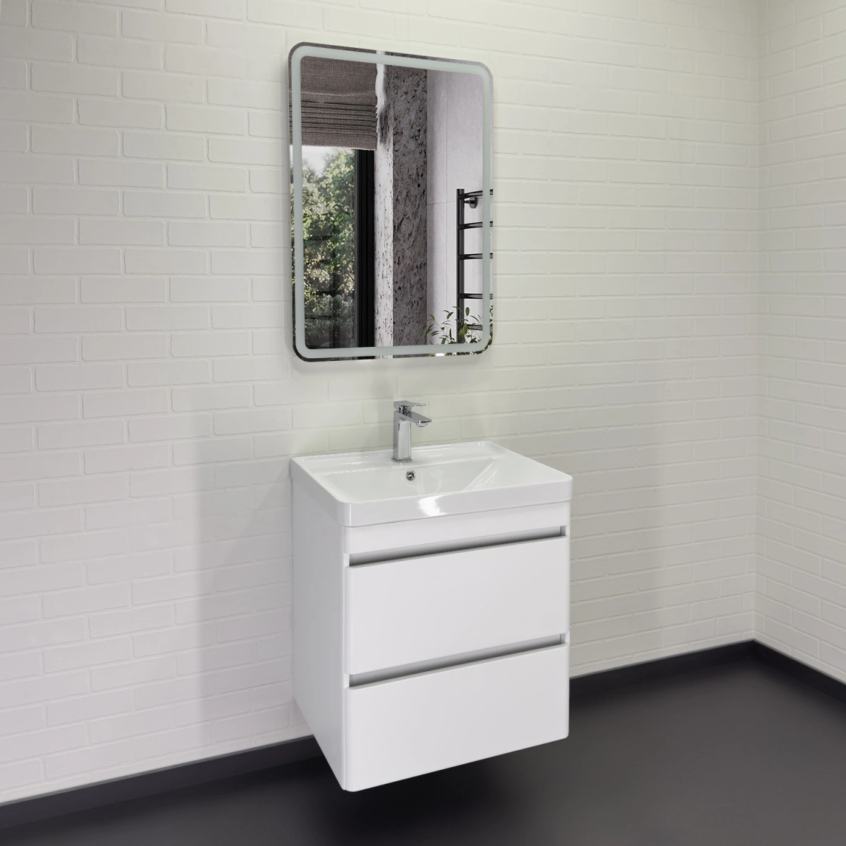 Тумба подвесная Comforty Валдай-60П2 белый матовый с раковиной 4460 от магазина Vanna-Vanna.ru!