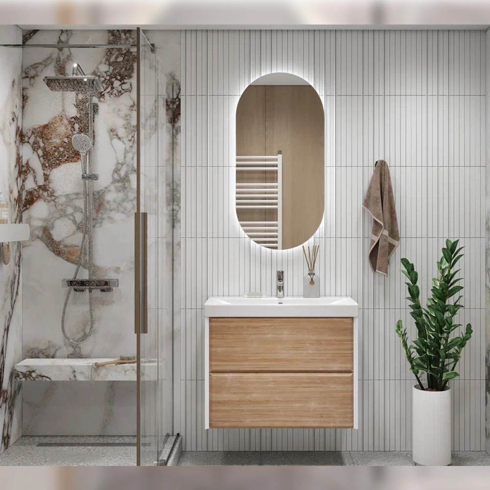 Тумба с раковиной подвесная Velvex Gesso tp.GES.9696.80.2Y белый матовый/дуб сонома, 80 см от магазина Vanna-Vanna.ru!