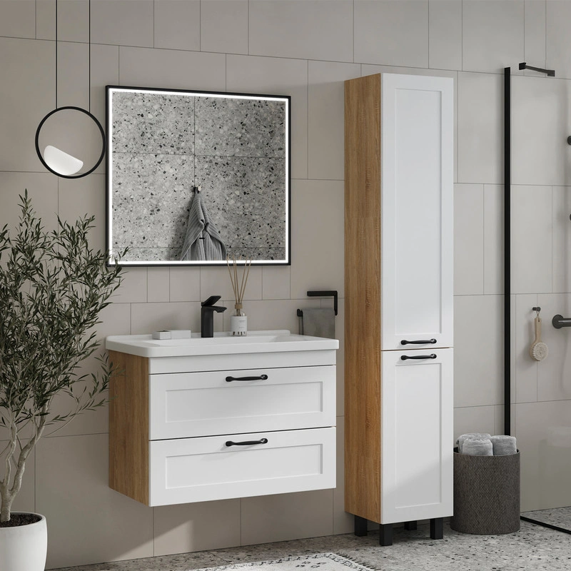 Тумба с раковиной EQUIL Lago 80 подвесная, 2 ящика, белый/дуб сонома от магазина Vanna-Vanna.ru!