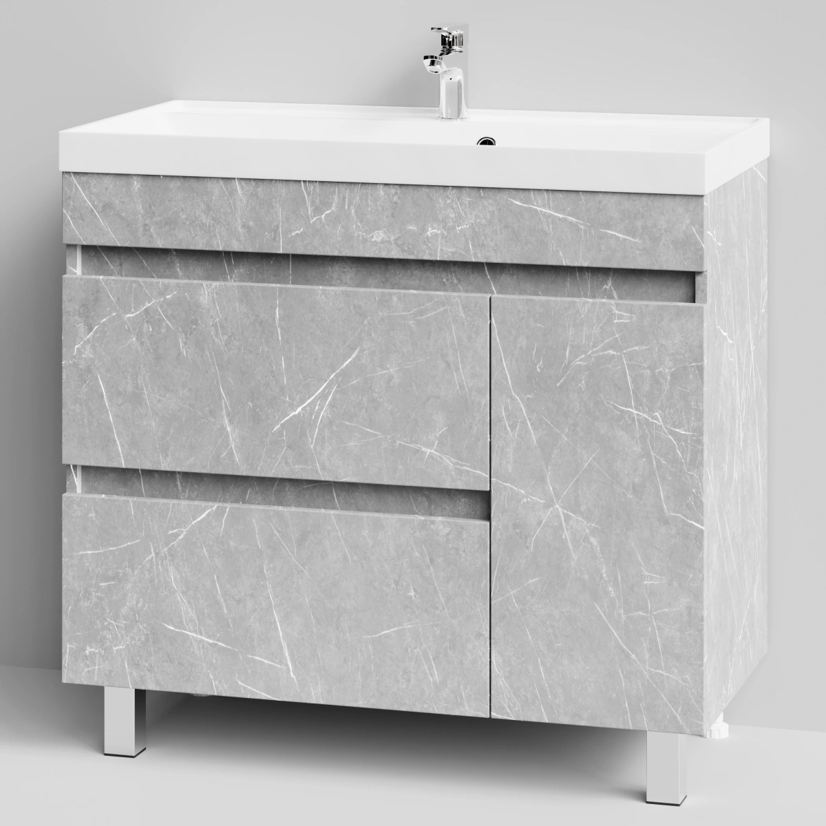 Тумба с раковиной Vod-ok Бест 90 правая дверь, напольная, Мрамор Белый софт тач от магазина Vanna-Vanna.ru!