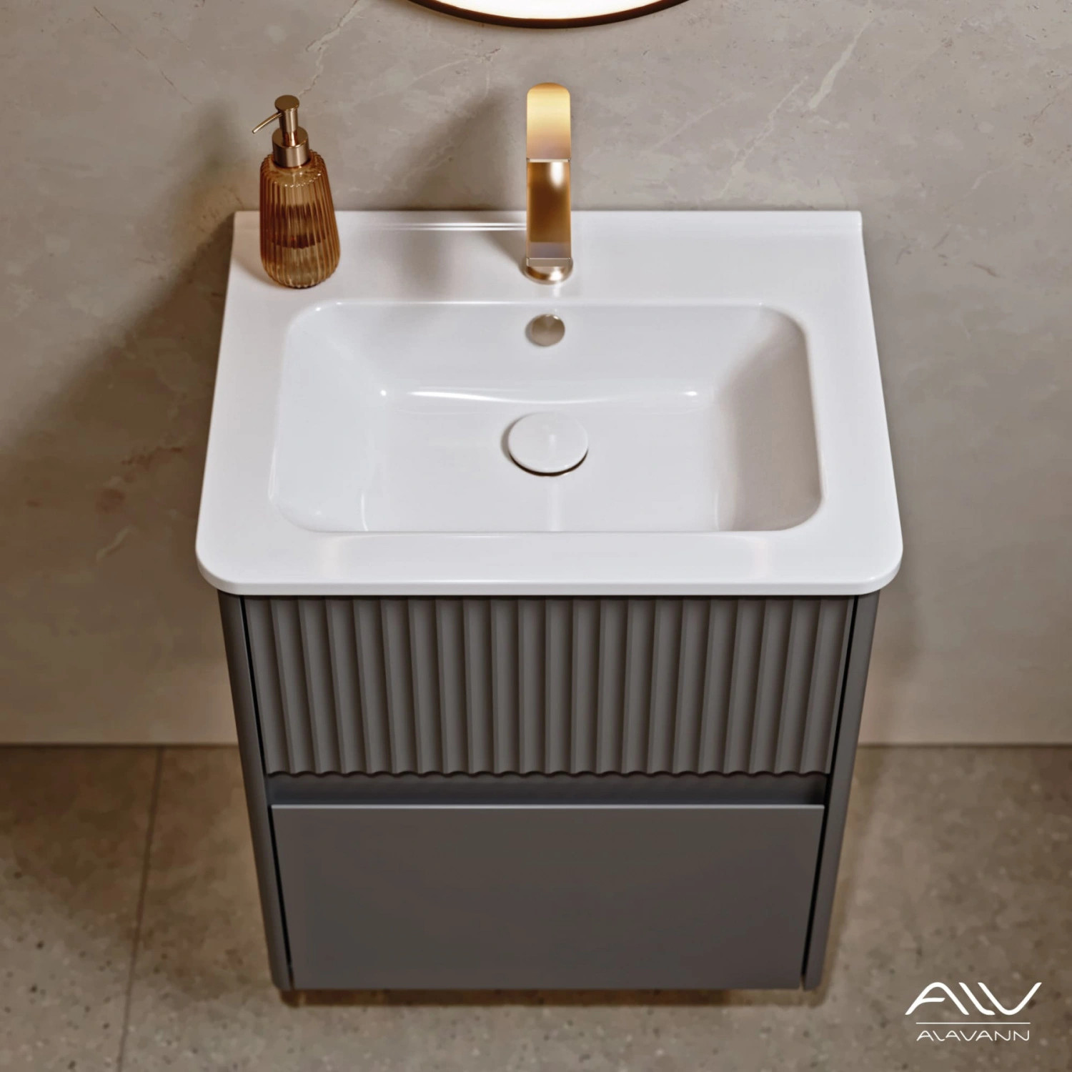 Тумба подвесная Alavann Wave 60 с раковиной Nikson 60, голубой деним от магазина Vanna-Vanna.ru!