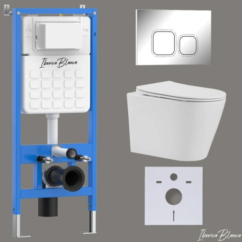 Комплект 3в1 IBERICA BLANCA инсталляция SILENCIO, унитаз BURGOS ALTO белый, кнопка смыва ESTI-Q хром глянцевый (IB001.BRA.231.833) от магазина Vanna-Vanna.ru!