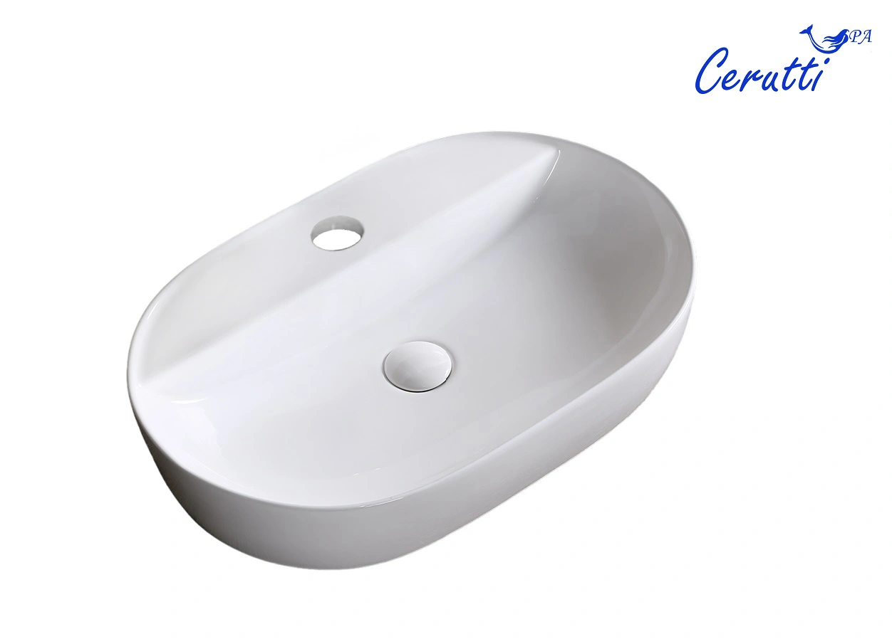 Раковина Ceruttispa CR0076 накладная, белая, овальная, с отверстием под смеситель 500х380х120