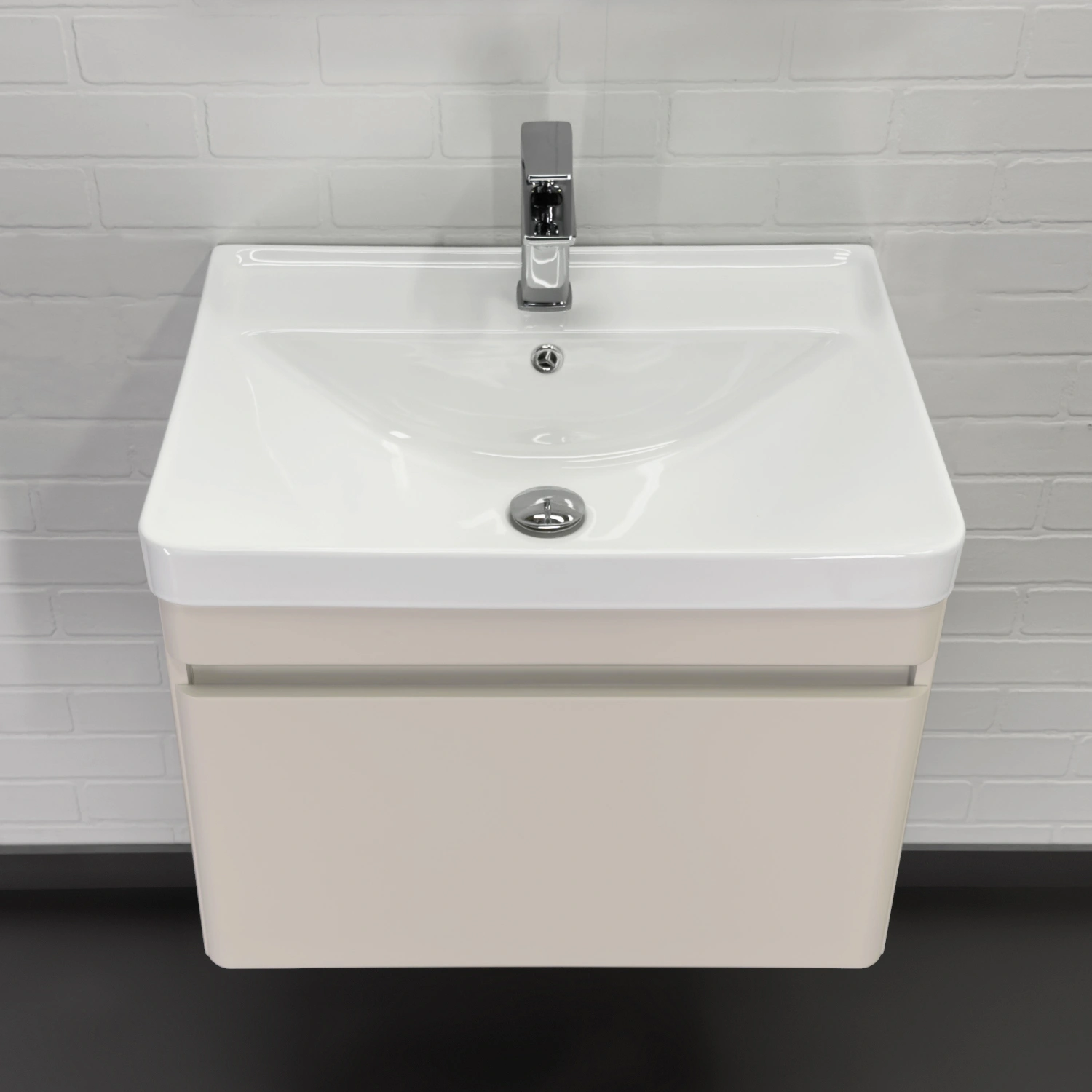 Тумба подвесная Comforty Енисей-60П серый шелк с раковиной 4460 от магазина Vanna-Vanna.ru!