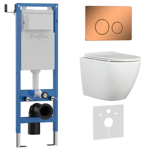 Комплект 3в1 IBERICA BLANCA инсталляция SILENCIO MINI, унитаз BILBAO ALTO белый, кнопка смыва INOX-О розовое золото глянцевое (IB.001M.BLA.231.8171) от магазина Vanna-Vanna.ru!