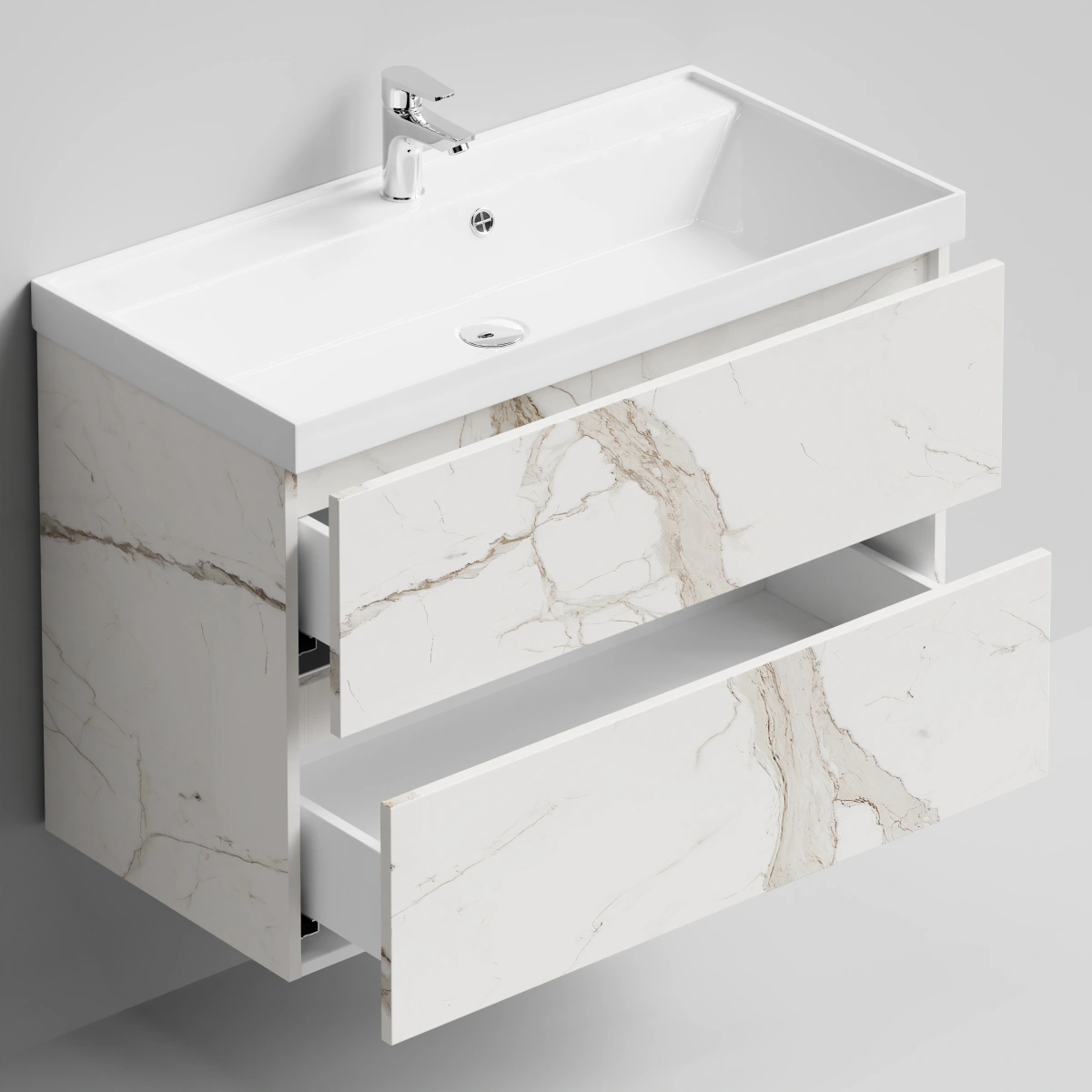 Тумба с раковиной Vod-ok Бест 90  подвесная, Мрамор Белый натур милк от магазина Vanna-Vanna.ru!