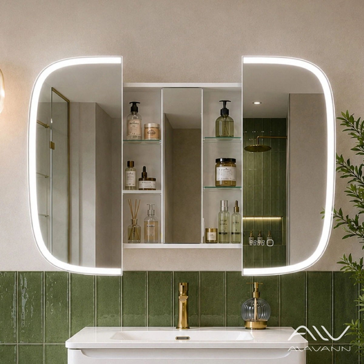 Зеркало-шкаф Alavann Rado Vizazh 80x80 с приближением, подсветкой, часами, сенсорное от магазина Vanna-Vanna.ru!
