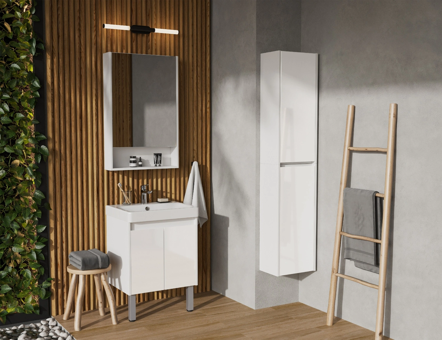Тумба Aquaton Сканди Doors 55 с раковиной Адриана 55, 2 двери, напольная, белый от магазина Vanna-Vanna.ru!