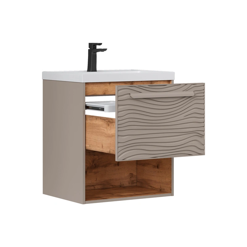 Тумба с раковиной EQUIL Gleam 60 подвесная, один ящик, амарок/дуб вотан от магазина Vanna-Vanna.ru!