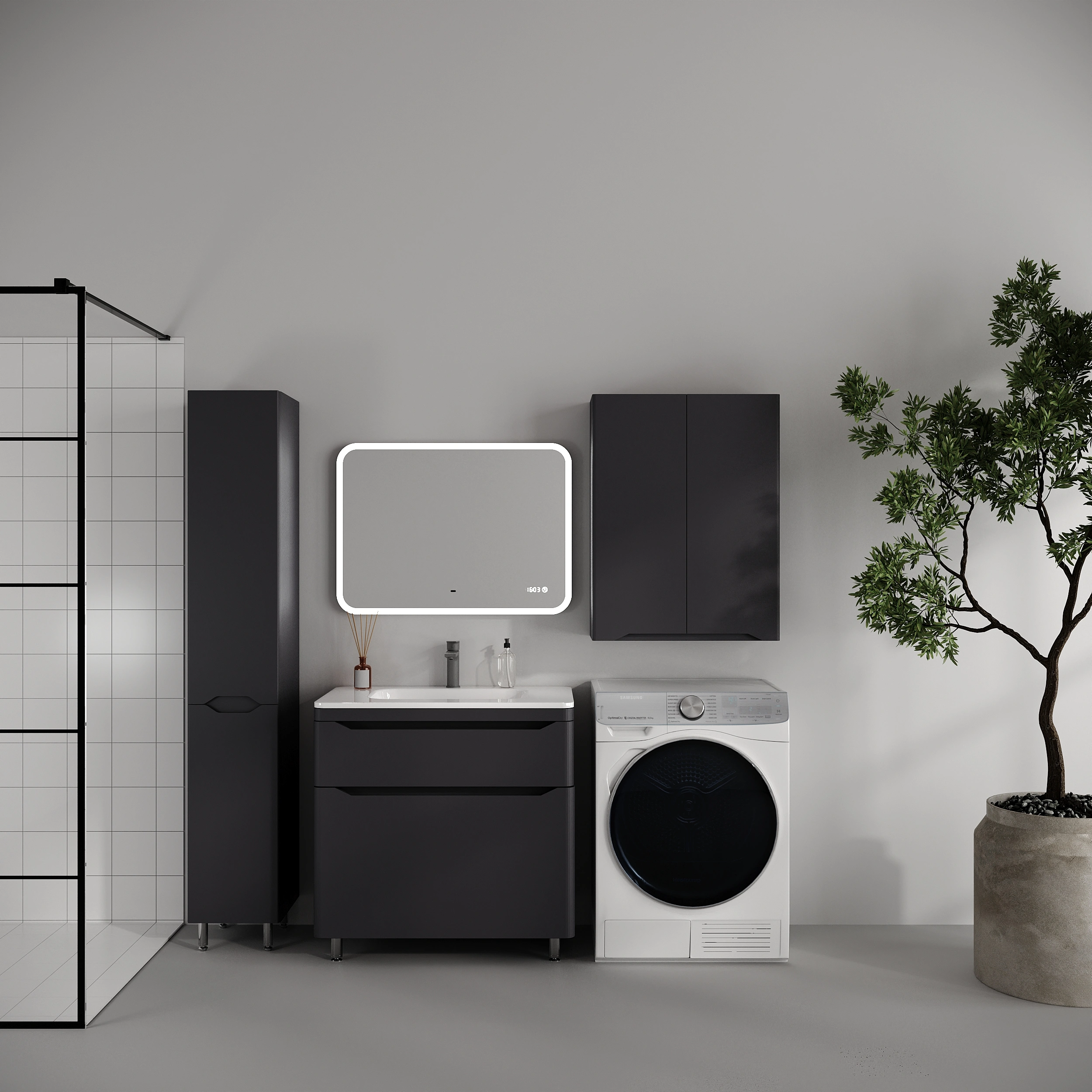 Тумба напольная Style Line Марелла 80 (2 ящ.) антискрейтч графит матовый с раковиной Марелла Люкс 800х400 от магазина Vanna-Vanna.ru!