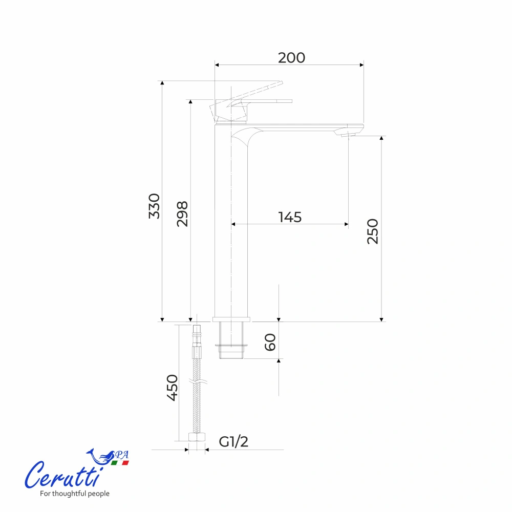 Смеситель для раковины Ceruttispa Орацио XL (ORAZIO XL) из латуни, цвет хром от магазина Vanna-Vanna.ru!