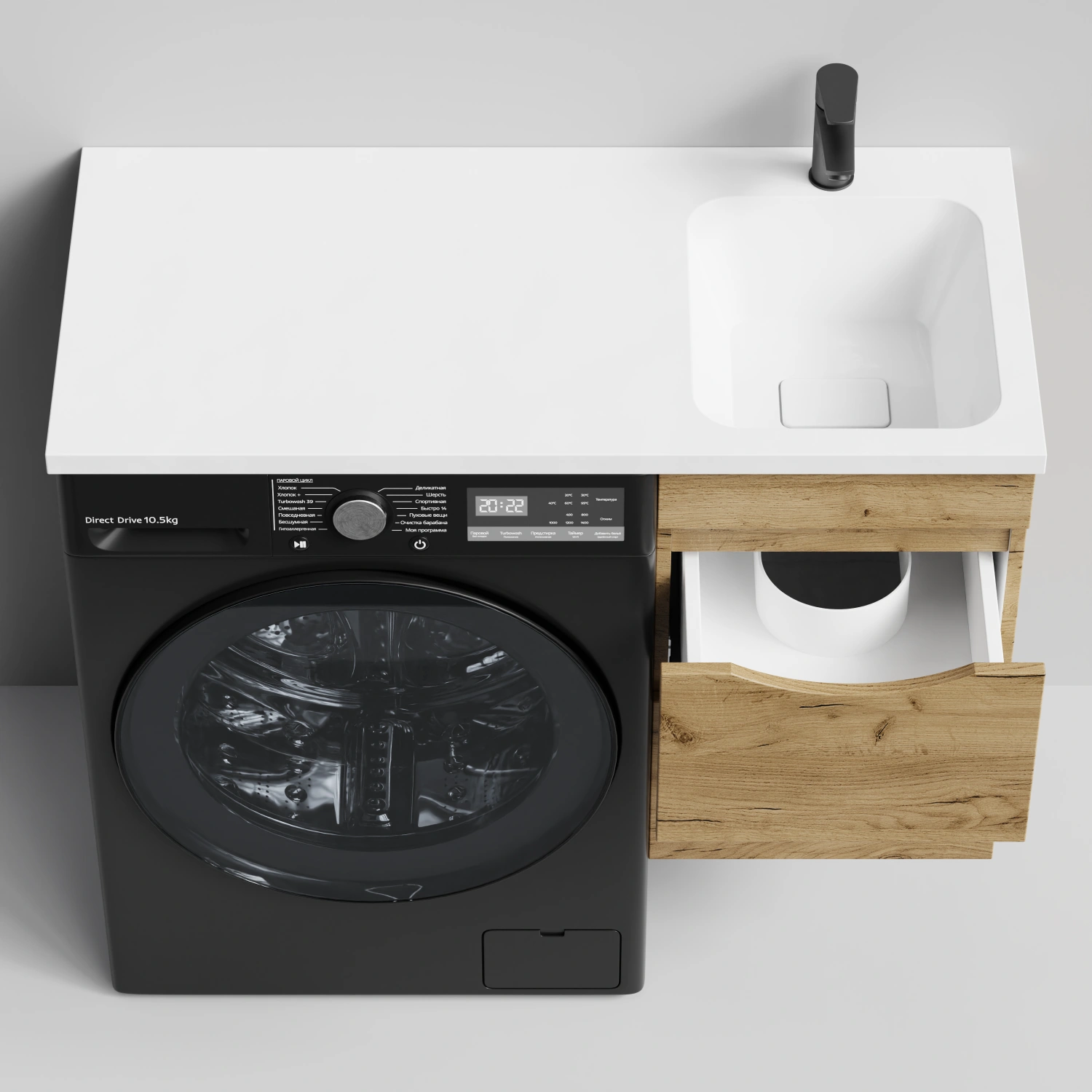 Тумба Vod-ok 38 с раковиной Смайл 100 подвесная, под стиральную машину, правая, Дуб Тортуга