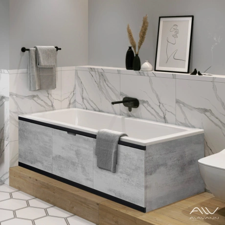 Экран под ванну Alavann Rita Black AL 170 раздвижной со съемной дверкой серый бетон