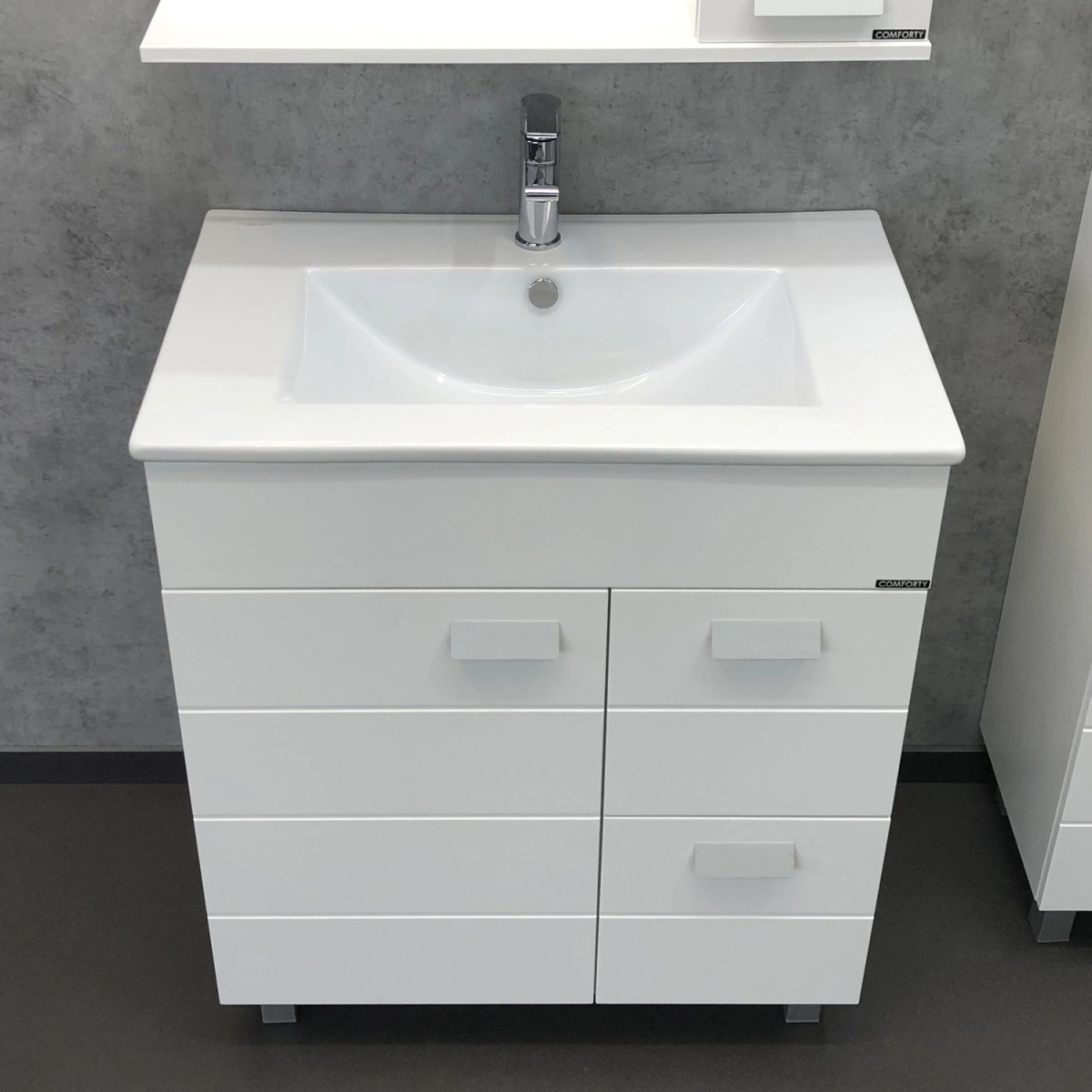 Тумба напольная Comforty Модена 75M белая с раковиной Квадро 75 от магазина Vanna-Vanna.ru!