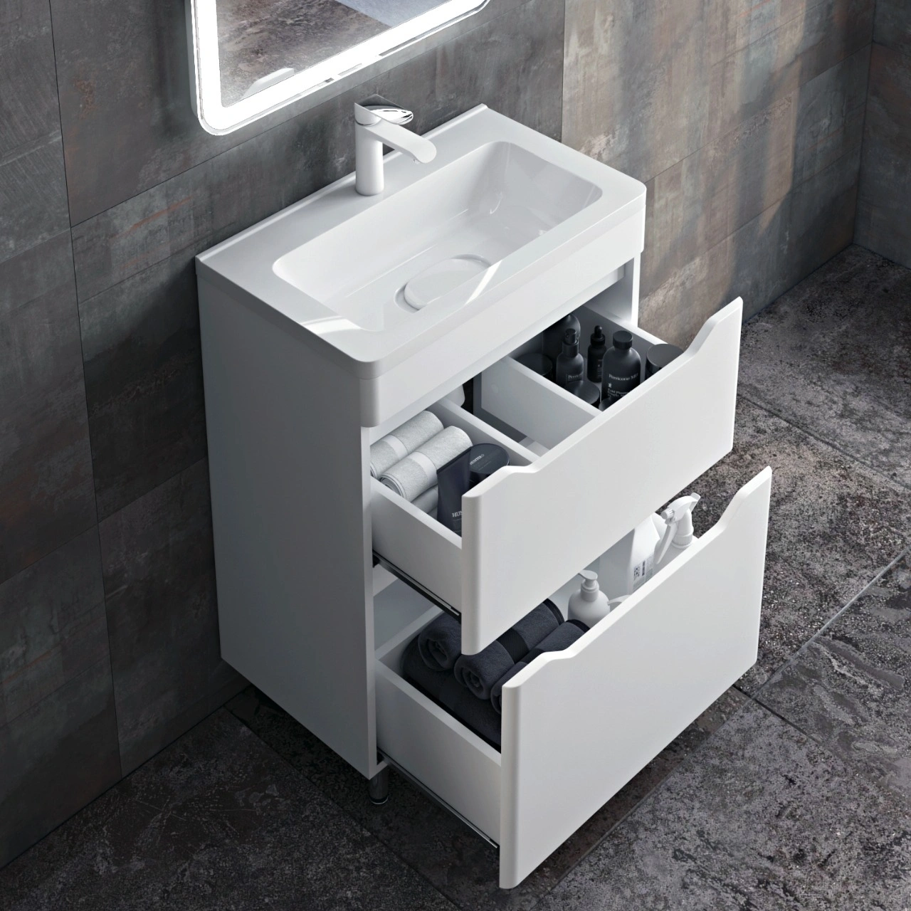 Тумба напольная Corozo Бирма 60 Z2, белый, с раковиной Modul Slim 60 от магазина Vanna-Vanna.ru!