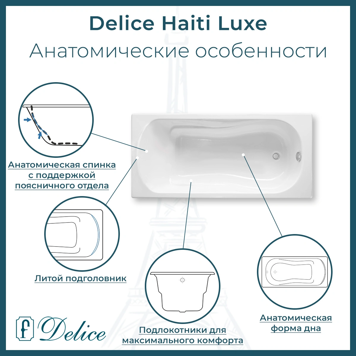Ванна чугунная Delice Haiti Luxe 150х80 DLR230636R-AS с отверстиями под ручки и антискользящим покрытием от магазина Vanna-Vanna.ru!