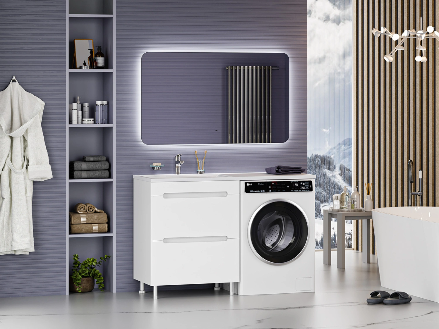 Тумба с раковиной Misty Байкал 70 под стиральную машину, с раковиной Misty Гавана 130 L, белый от магазина Vanna-Vanna.ru!