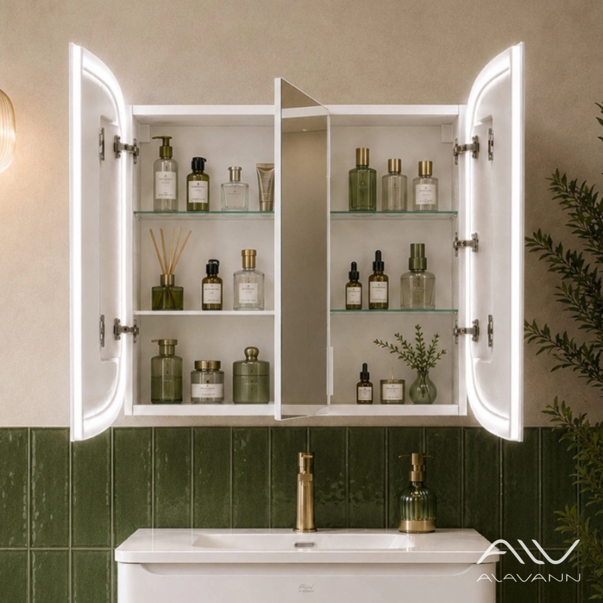 Зеркало-шкаф Alavann Rado Vizazh 80x80 с приближением, подсветкой, часами, сенсорное от магазина Vanna-Vanna.ru!