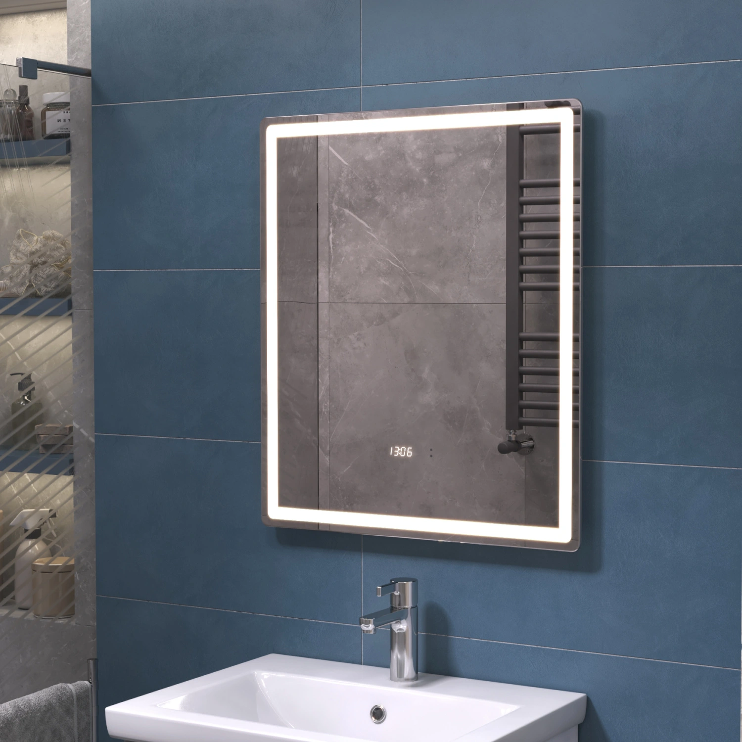 Зеркало Vigo Geometry Luxe 600 свет, сенсор, часы, антизапотевание от магазина Vanna-Vanna.ru!