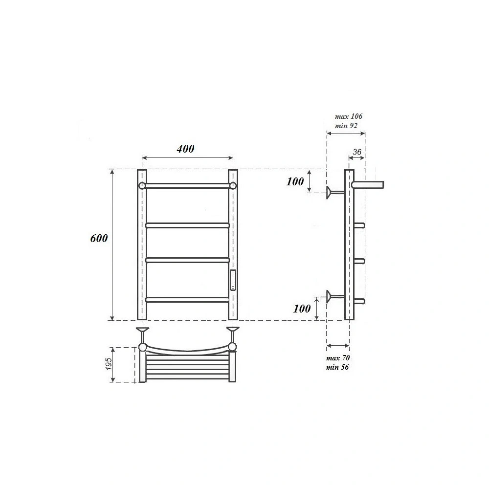 Полотенцесушитель электрический APEXTERMO Corona CR01164BM 600x400 с полкой, черный матовый от магазина Vanna-Vanna.ru!
