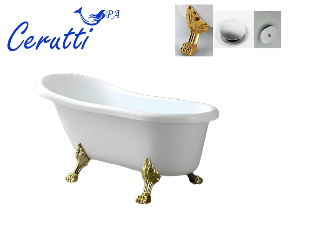 Ванна акриловая Ceruttispa CLASSIC 150G отдельностоящая (1570x770x740) на львиных лапах (золото) от магазина Vanna-Vanna.ru!