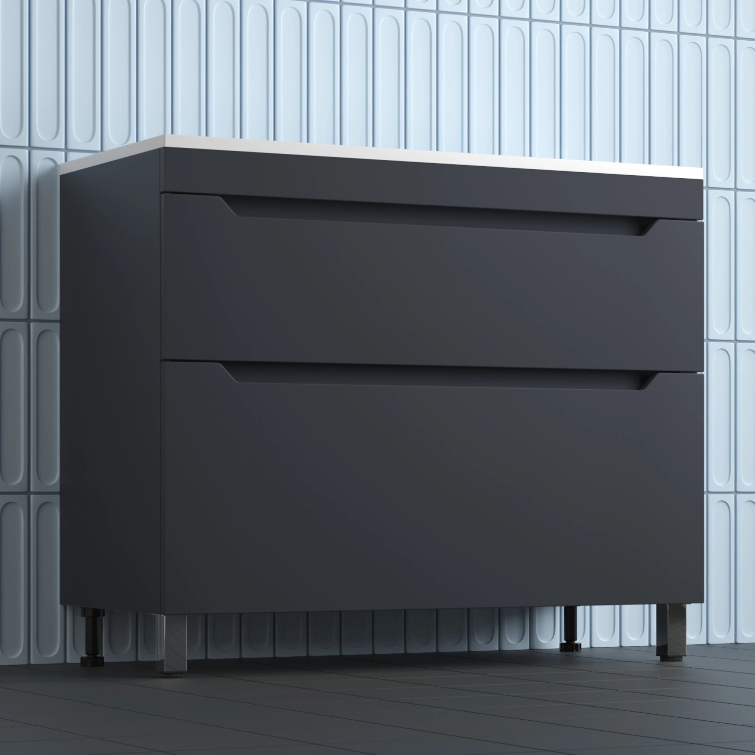 Тумба напольная Style Line Остин 100 с раковиной Фортуна 100 серый шелк, графит от магазина Vanna-Vanna.ru!