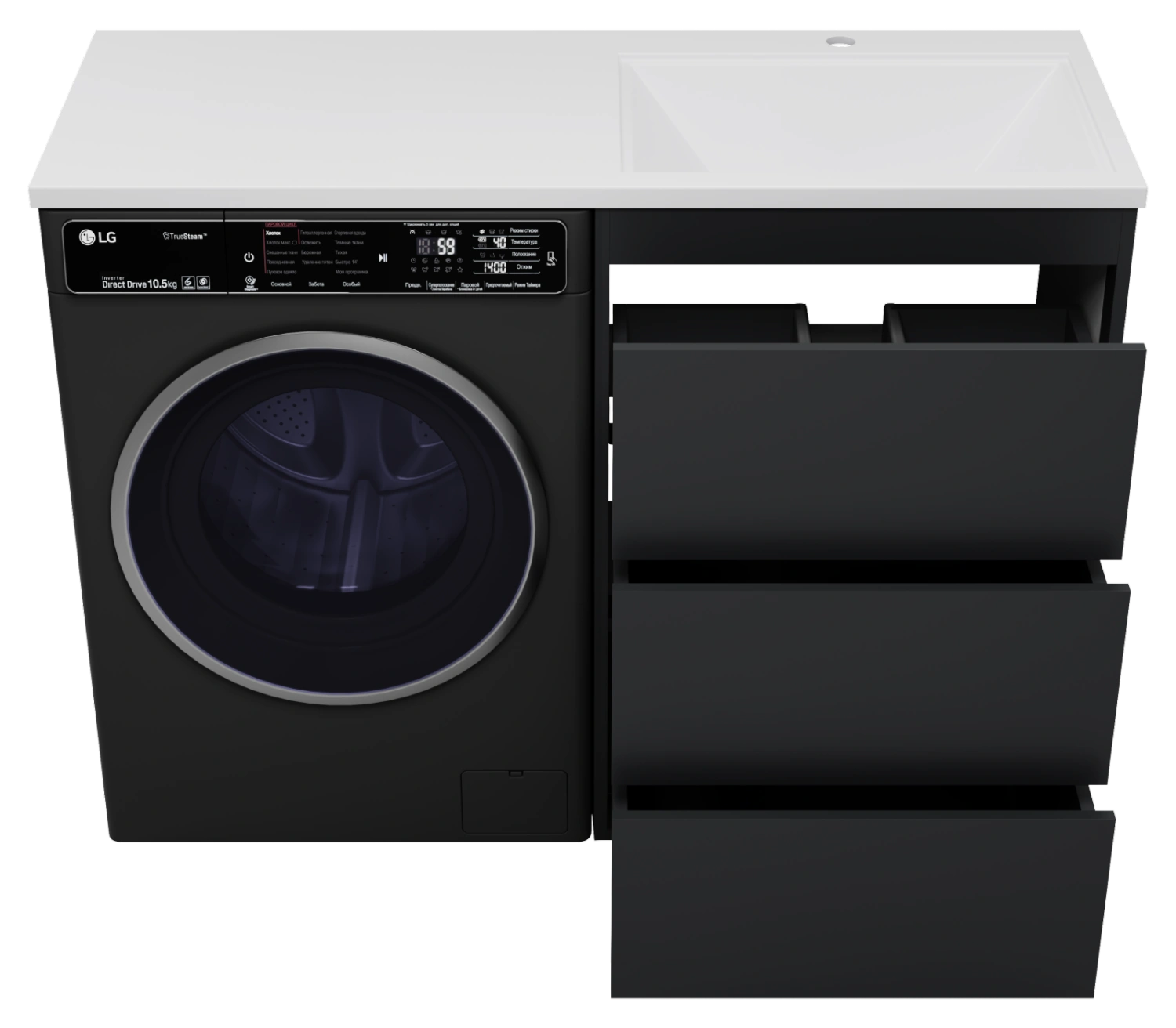 Тумба с раковиной Brevita Grafit 60 под стиральную машину, с раковиной Эстет Даллас 120 R, графит от магазина Vanna-Vanna.ru!