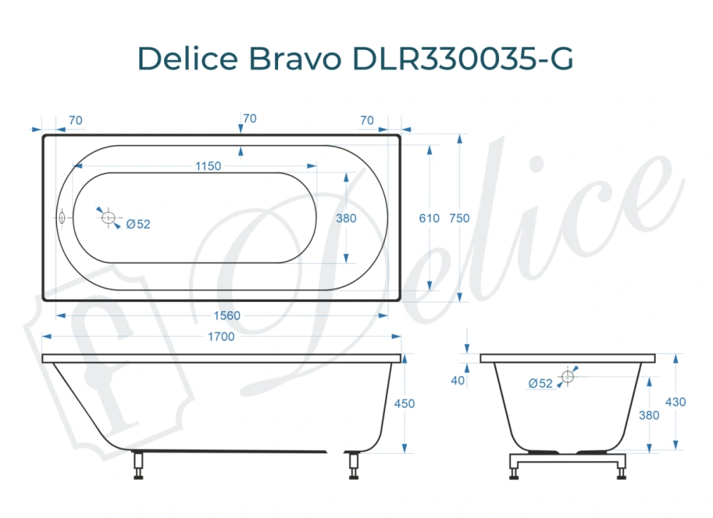 Ванна из литьевого мрамора Delice Bravo 170х75 глянцевая DLR330035-G от магазина Vanna-Vanna.ru!