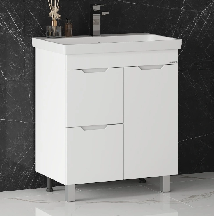 Тумба подвесная Onika Айленд 80 с раковиной Адриана 80, белая, с корзиной от магазина Vanna-Vanna.ru!