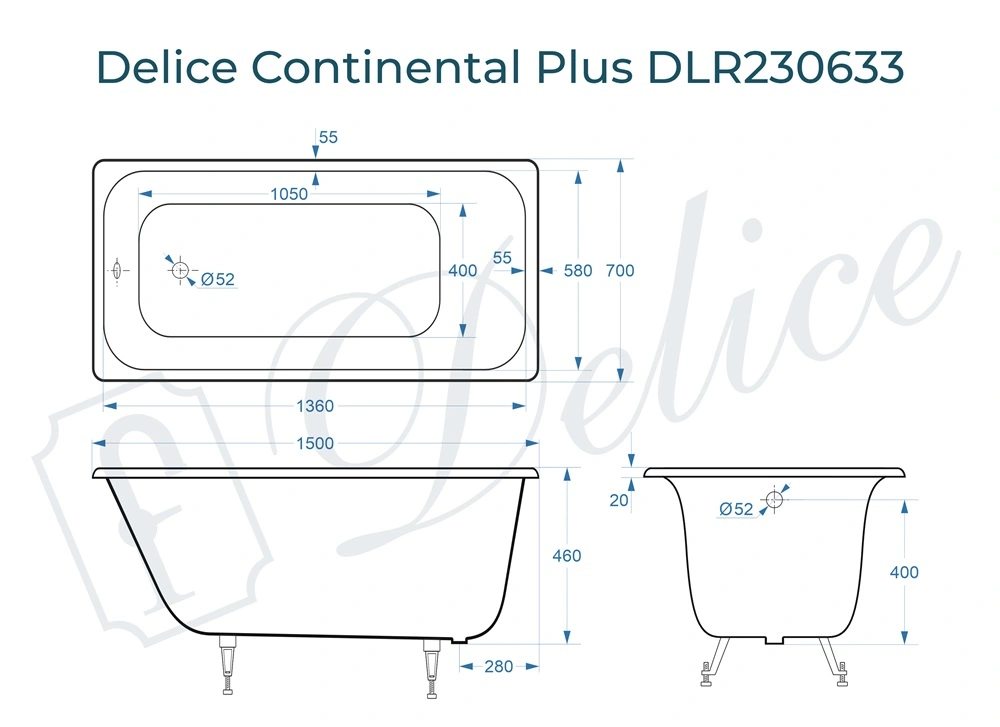 Ванна чугунная Delice Continental PLUS 150х70 DLR230633 от магазина Vanna-Vanna.ru!