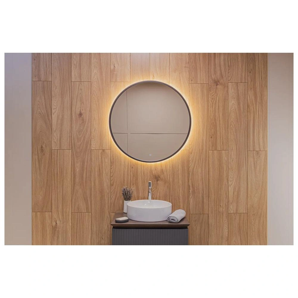 Зеркало Dreja SHINE 80x80 см, метал. рама, графит, беск. сенсор, LED-подсветка, диммер от магазина Vanna-Vanna.ru!