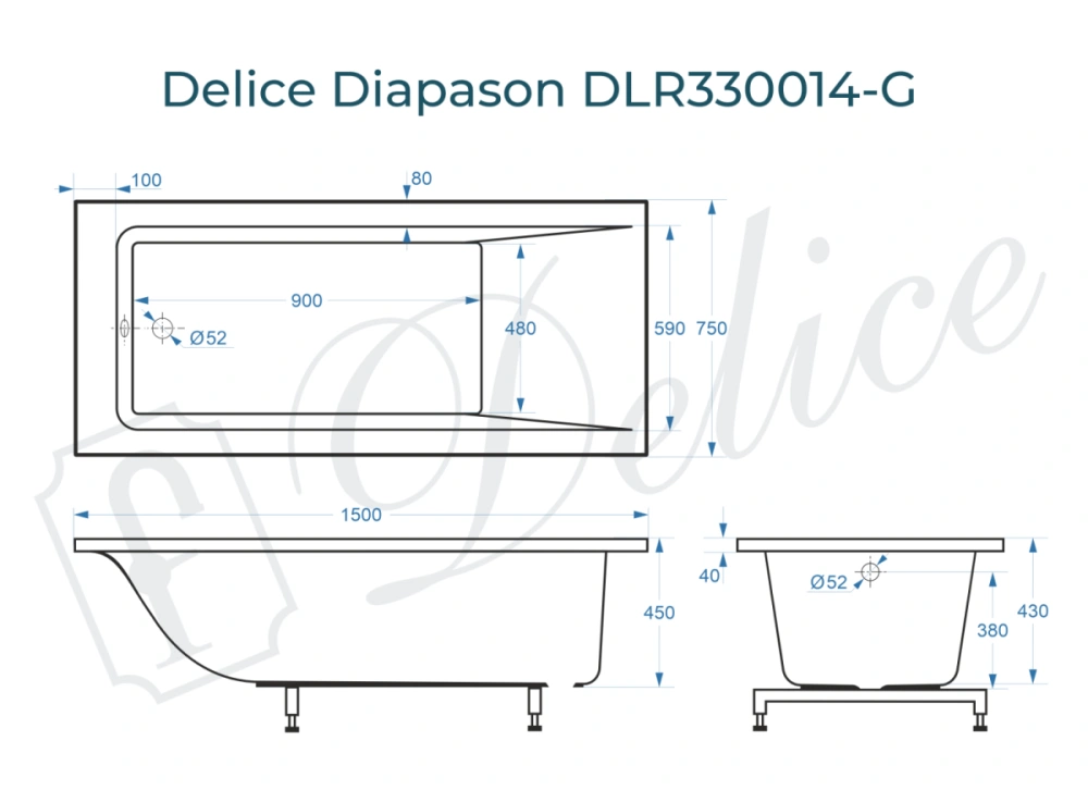 Ванна из литьевого мрамора Delice Diapason 150х75 глянцевая DLR330014-G от магазина Vanna-Vanna.ru!