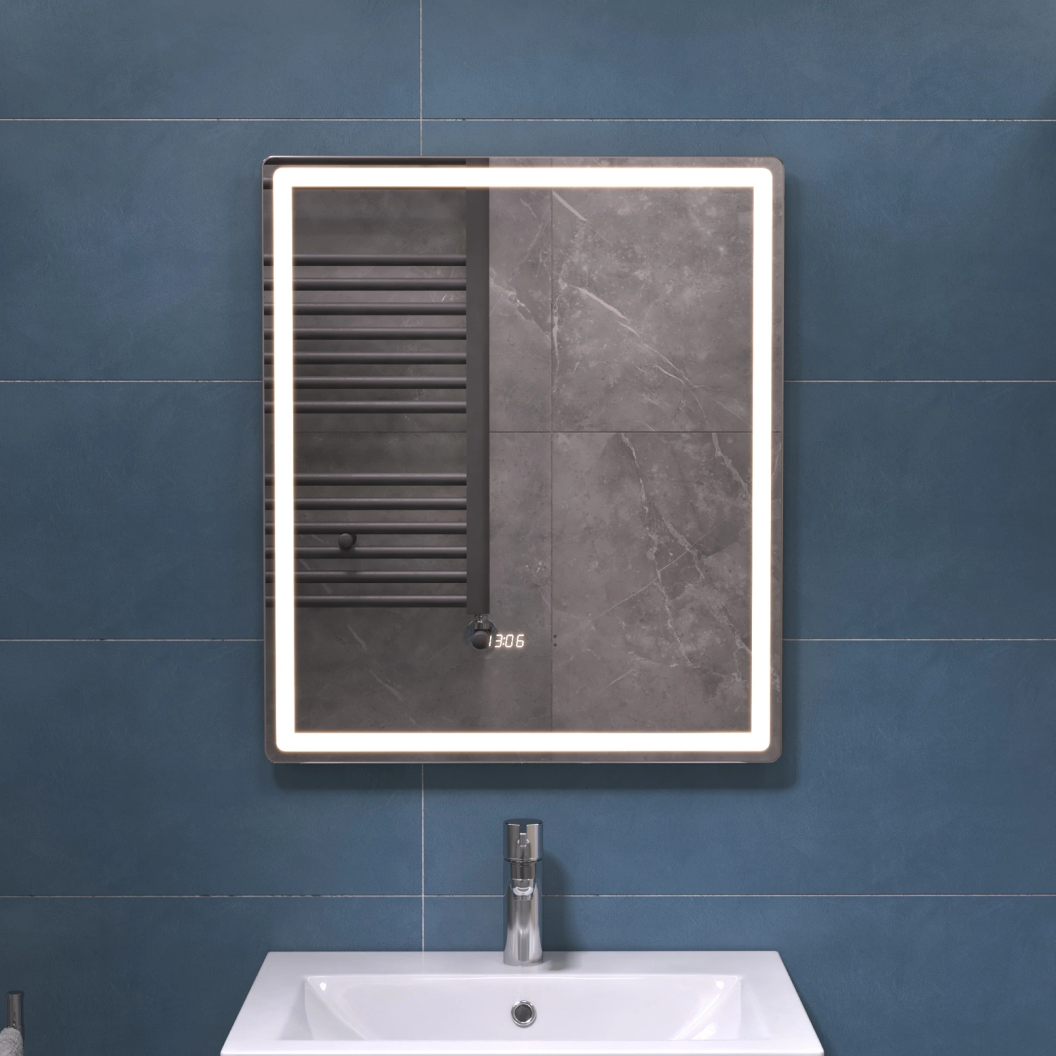Зеркало Vigo Geometry Luxe 600 свет, сенсор, часы, антизапотевание от магазина Vanna-Vanna.ru!