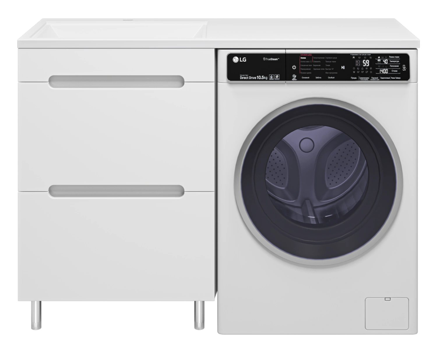Тумба с раковиной Misty Байкал 55 под стиральную машину, с раковиной Misty Гавана 120 L, белый от магазина Vanna-Vanna.ru!
