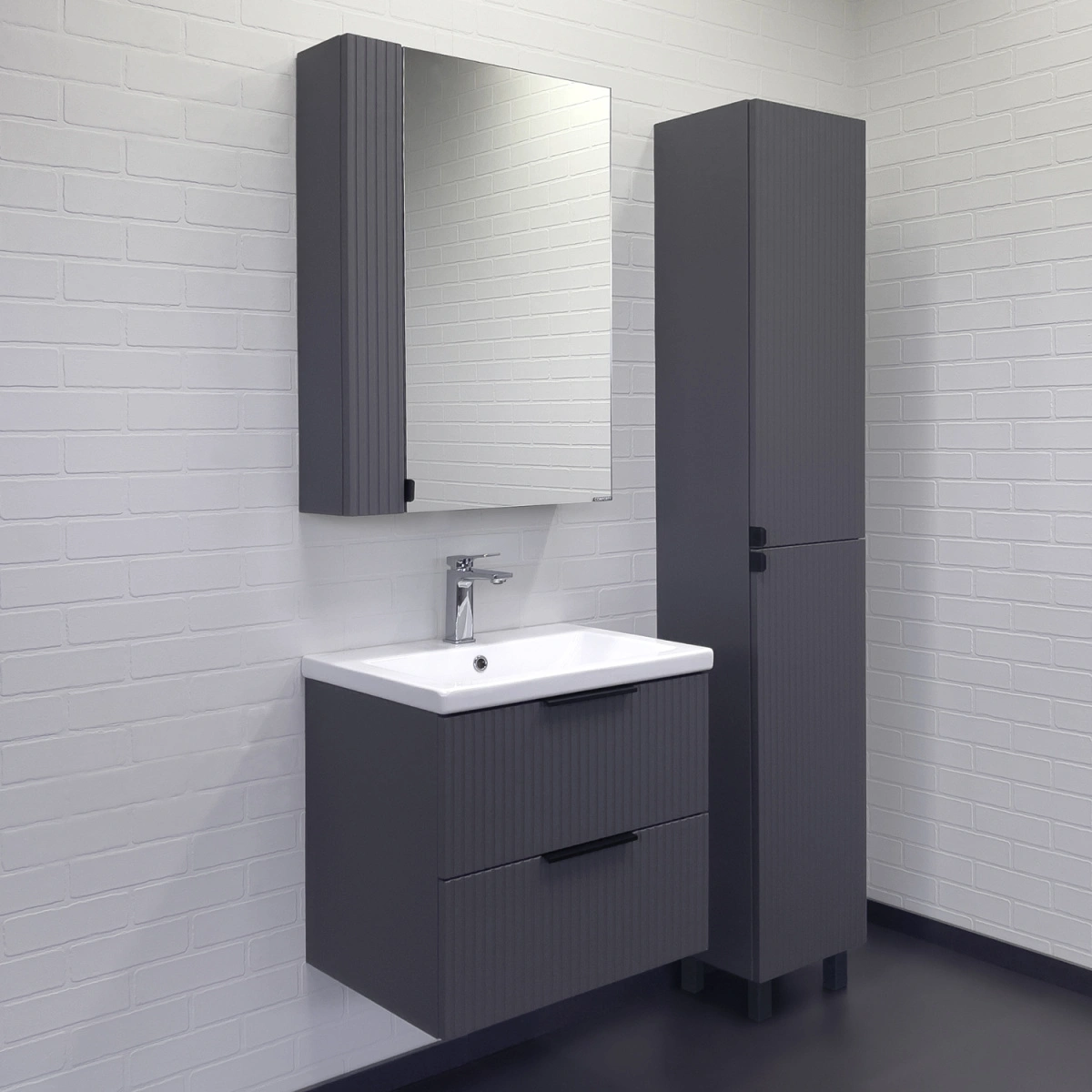 Тумба подвесная Comforty Лима-60П2 антрацит с раковиной Комо 60 от магазина Vanna-Vanna.ru!