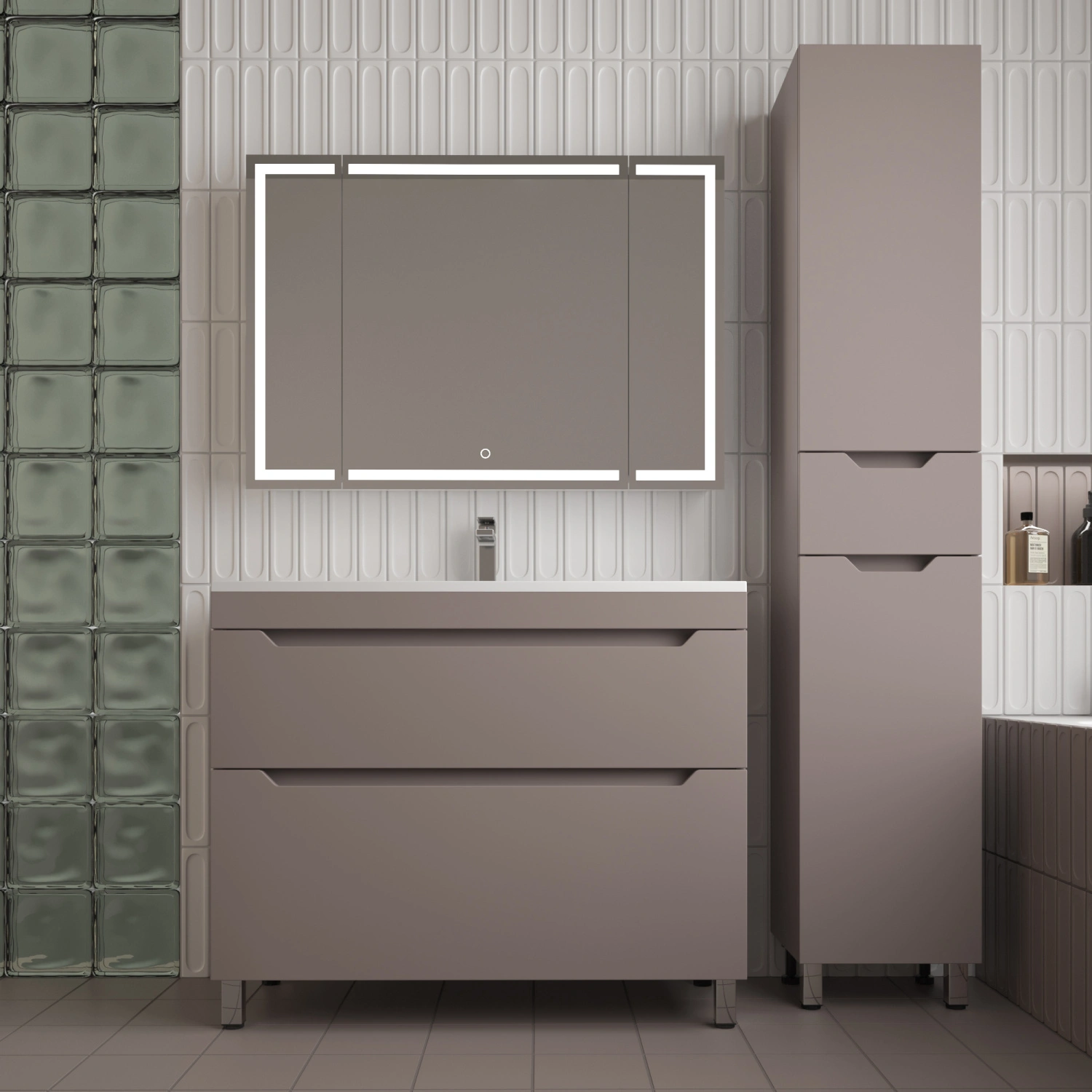 Тумба напольная Style Line Остин 100 с раковиной Фортуна 100 тауп темный