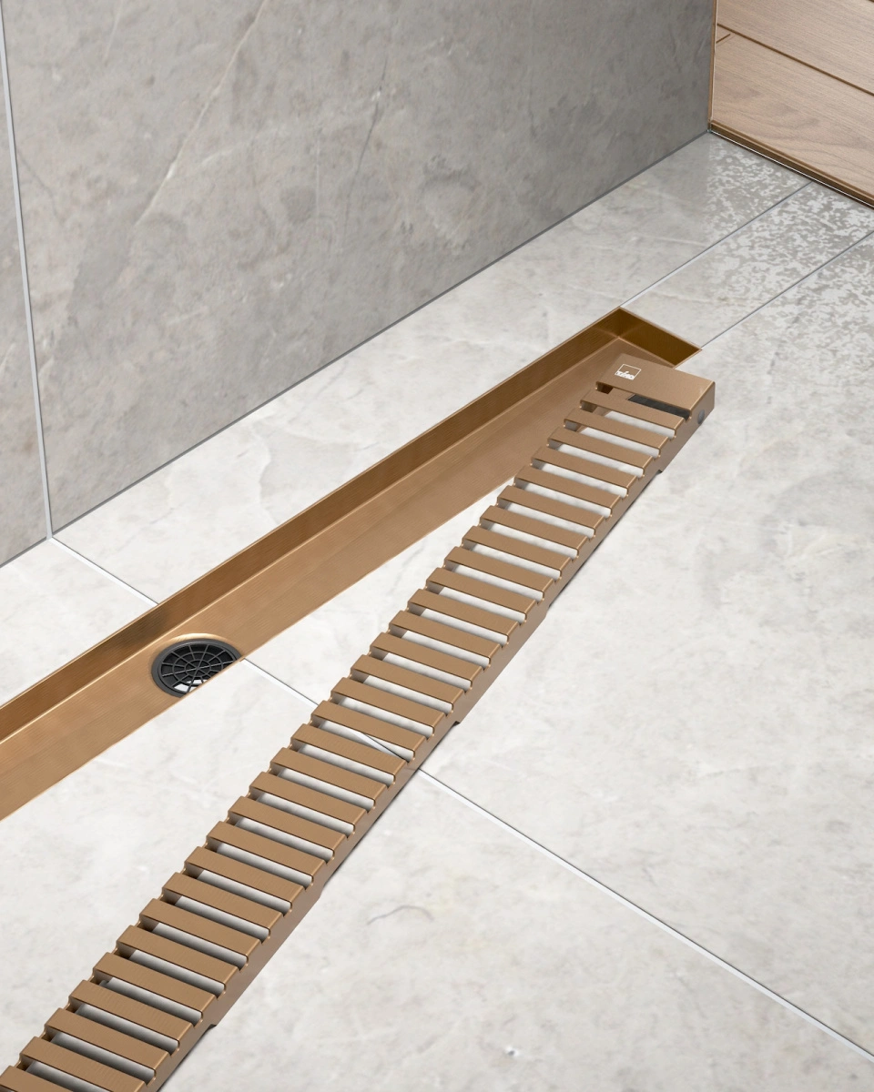 Душевой лоток TIMO Drain System 700 с вставкой "lines", Розовое золото от магазина Vanna-Vanna.ru!