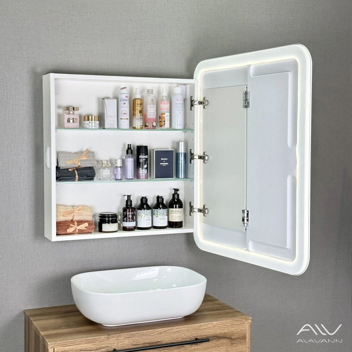 Зеркало-шкаф Alavann Cosmetic Light 70 свет, приближение, сенсор, перевертыш от магазина Vanna-Vanna.ru!