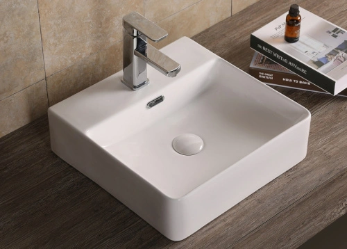 Раковина Ceruttispa CR7602B накладная, белая, квадратная, под смеситель 420х420х125 от магазина Vanna-Vanna.ru!