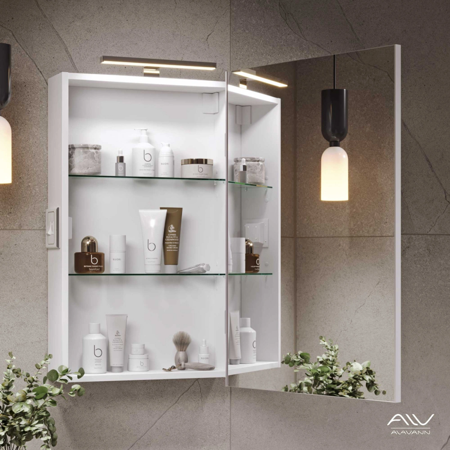 Зеркало-шкаф Alavann Cosmetic 55 с приближением, перевертыш от магазина Vanna-Vanna.ru!