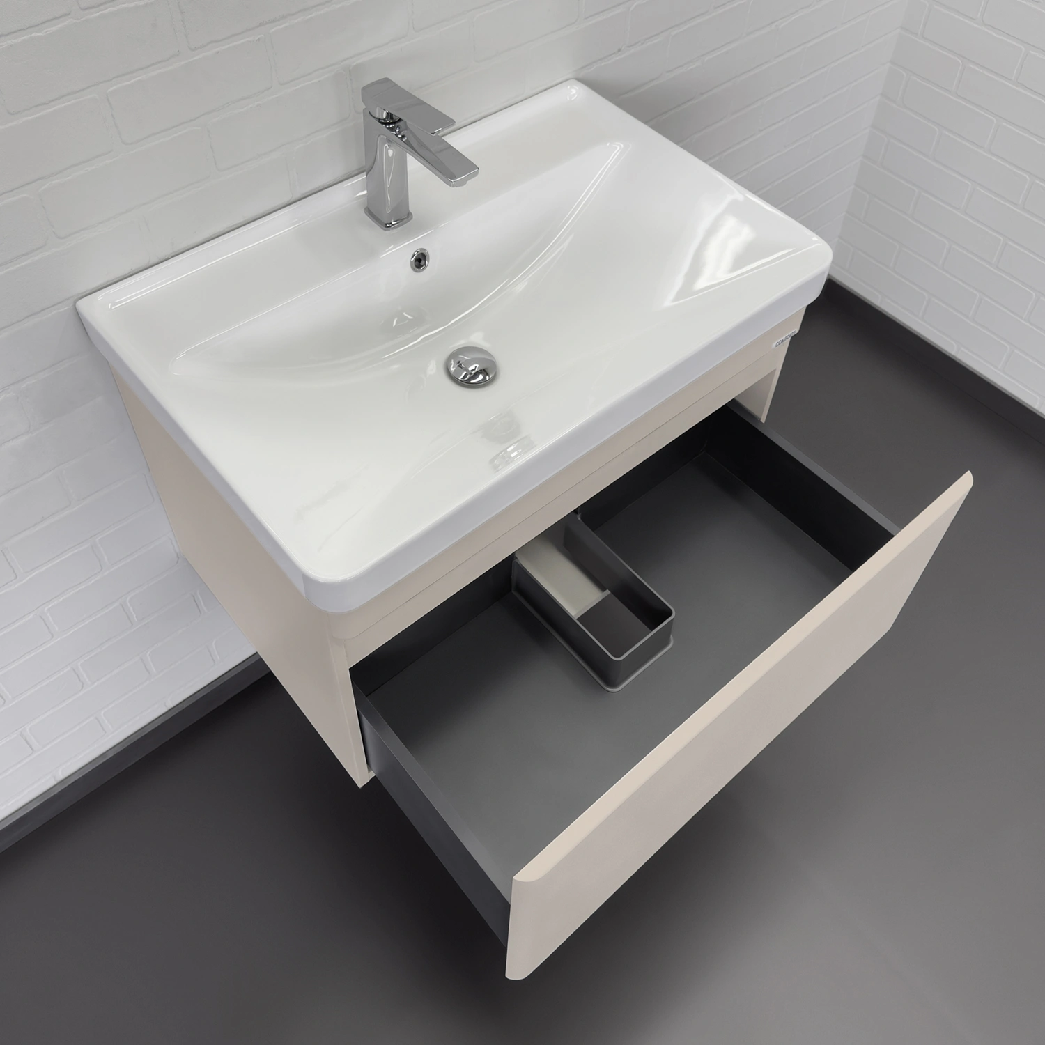 Тумба подвесная Comforty Енисей-70П серый шёлк с раковиной 4470 от магазина Vanna-Vanna.ru!