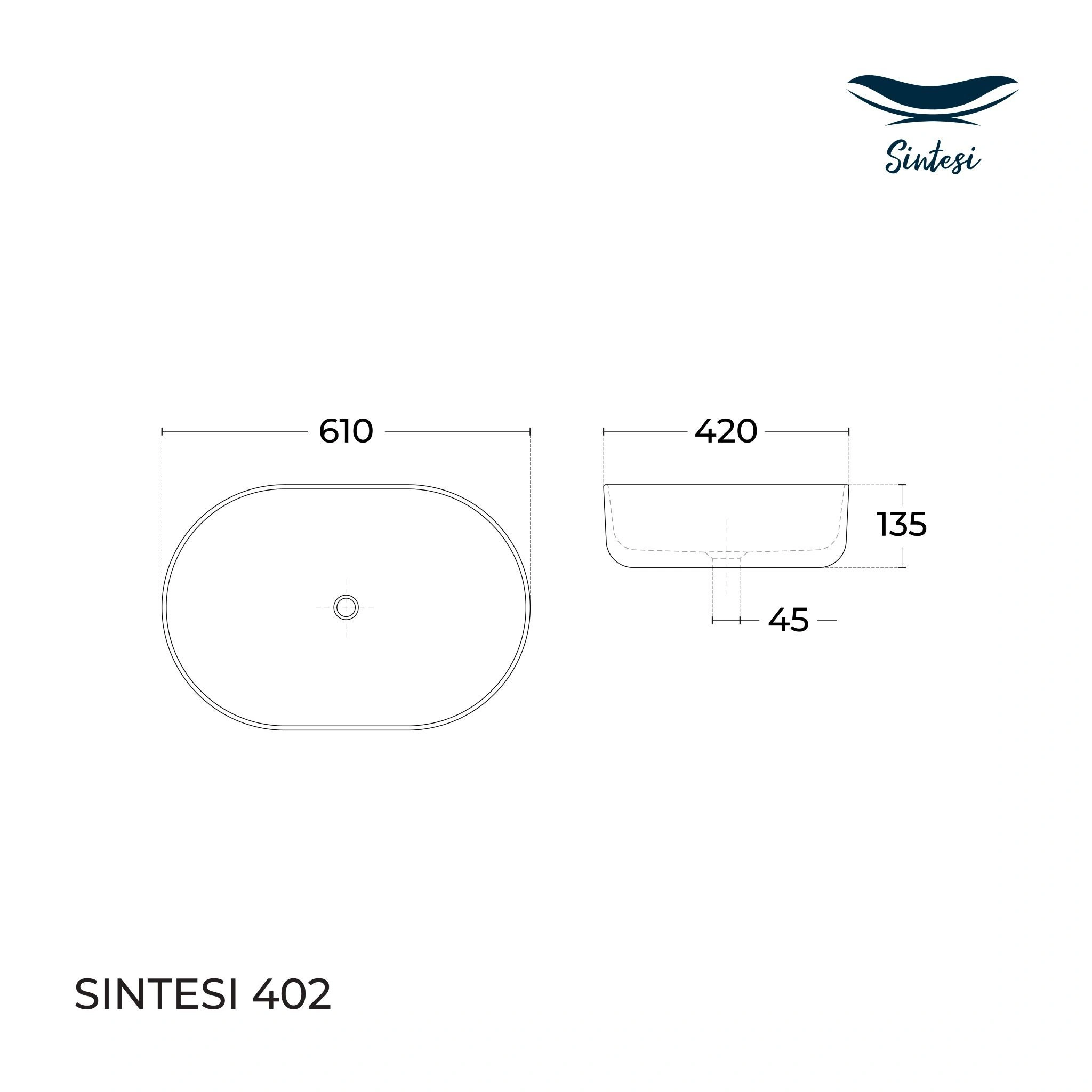 Раковина SinteSi LVB-APP-402 накладная белая 610х420х135, без отверстия под смеситель от магазина Vanna-Vanna.ru!