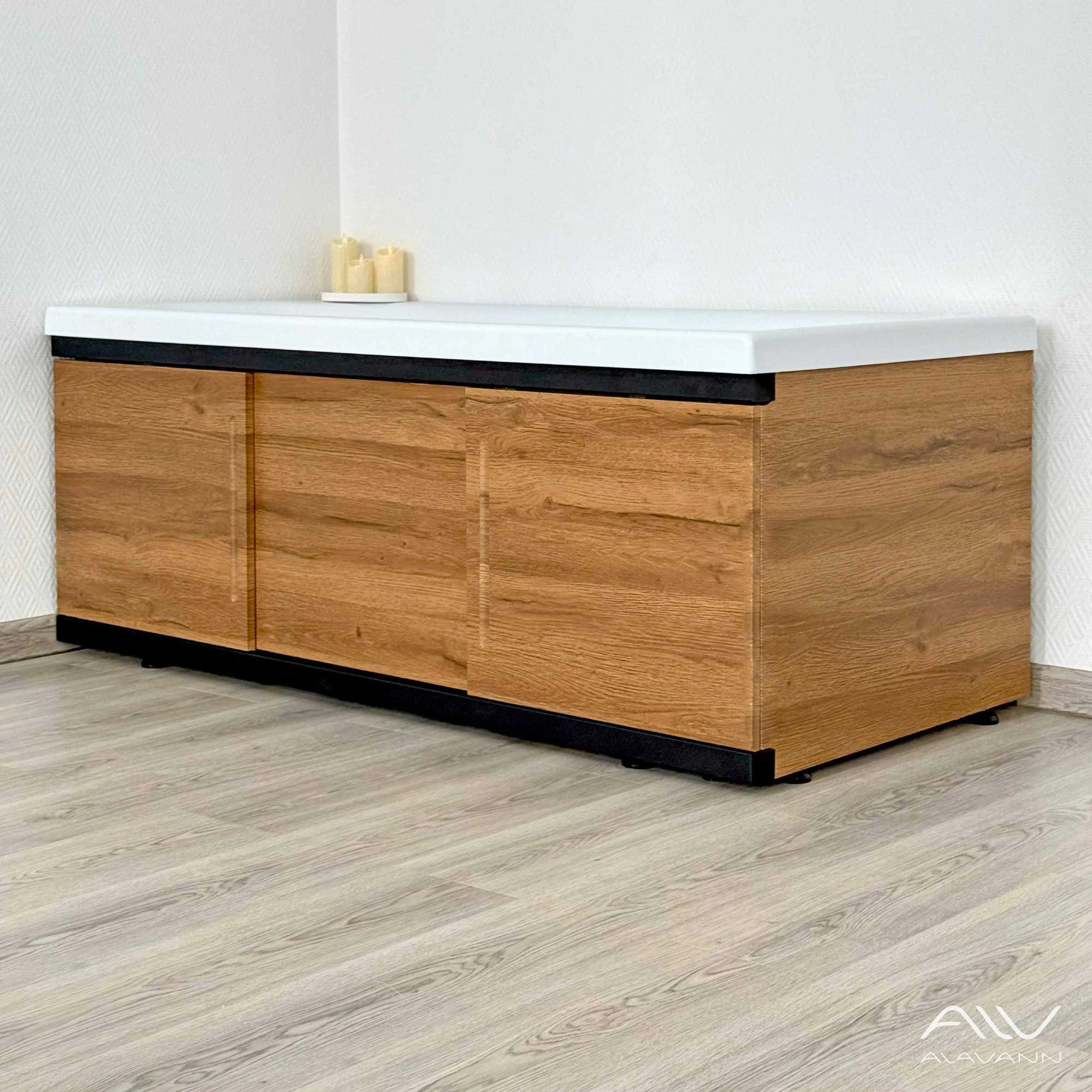 Экран под ванну Alavann Alt Black 150 дуб, раздвижной  от магазина Vanna-Vanna.ru!