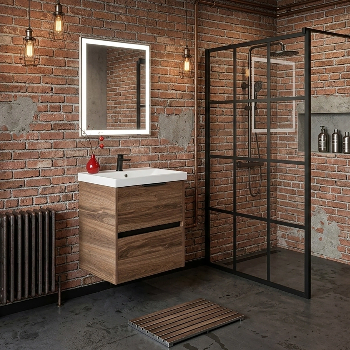 Тумба подвесная Comforty Селенга-60 дуб тёмно-коричневый с раковиной CF19696BX-60 от магазина Vanna-Vanna.ru!