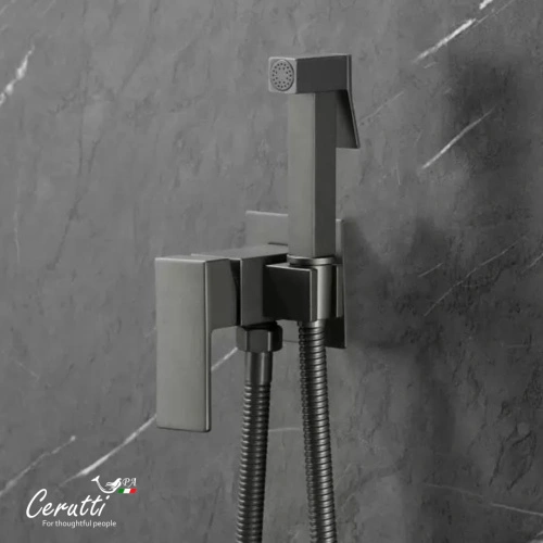 Смеситель с гигиеническим душем Ceruttispa Резия SHGR (RESIA SHGR) из латуни, с шлангом 120 см, цвет серый от магазина Vanna-Vanna.ru!