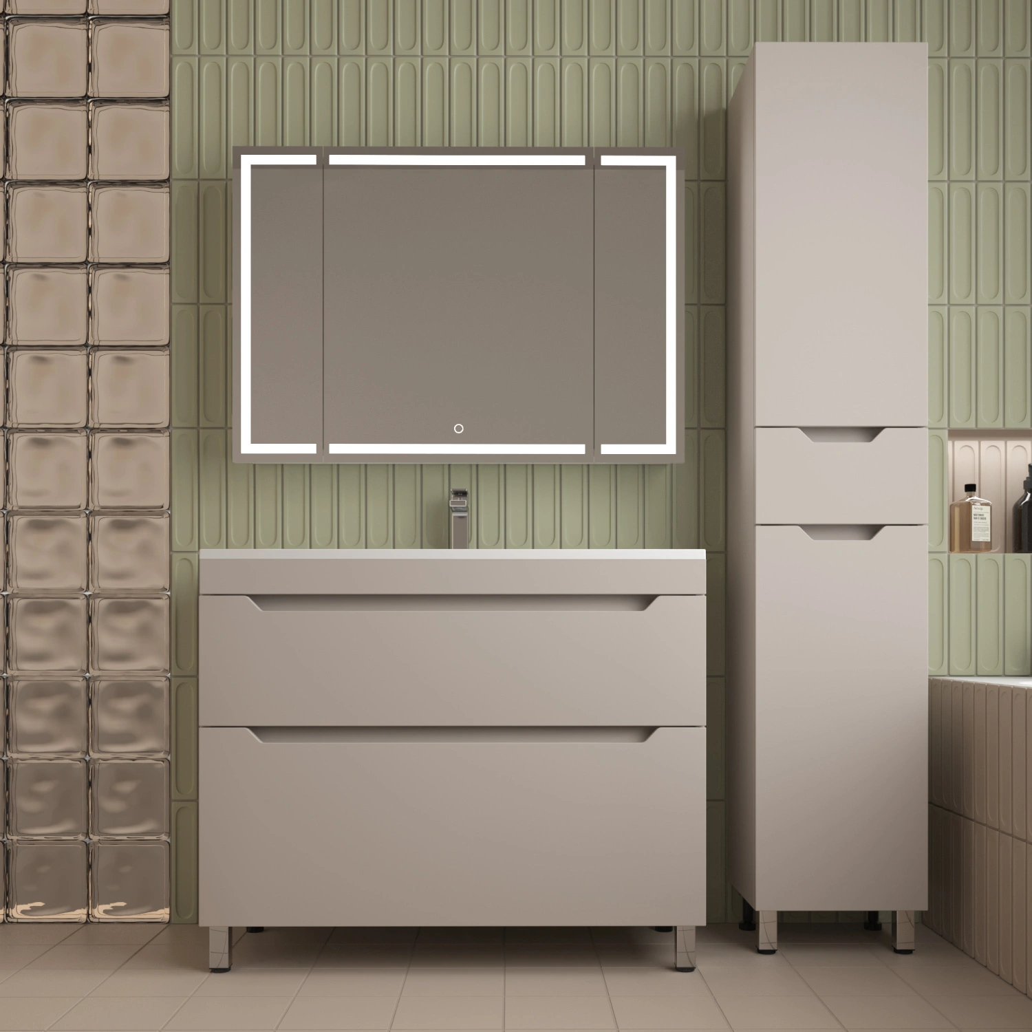 Тумба напольная Style Line Остин 100 с раковиной Фортуна 100 кварц жасмин, крем от магазина Vanna-Vanna.ru!