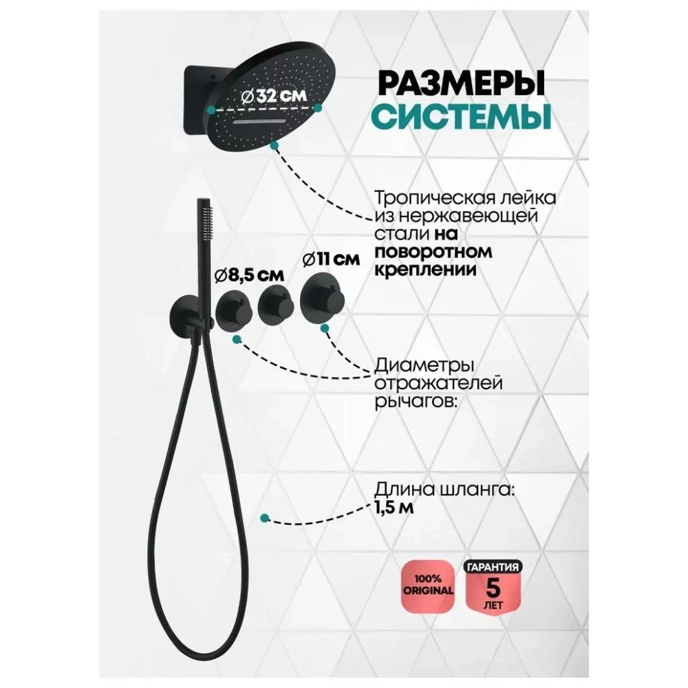 Душевая система встраиваемая (без излива) Grocenberg GB5020BL, черный от магазина Vanna-Vanna.ru!